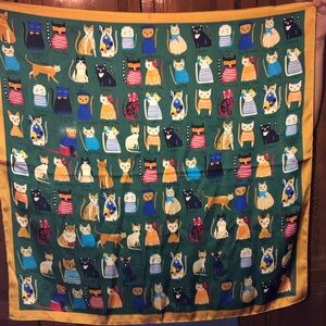Cat Lover’s Scarf, Green & Pearl Scarf Ring, NWOT